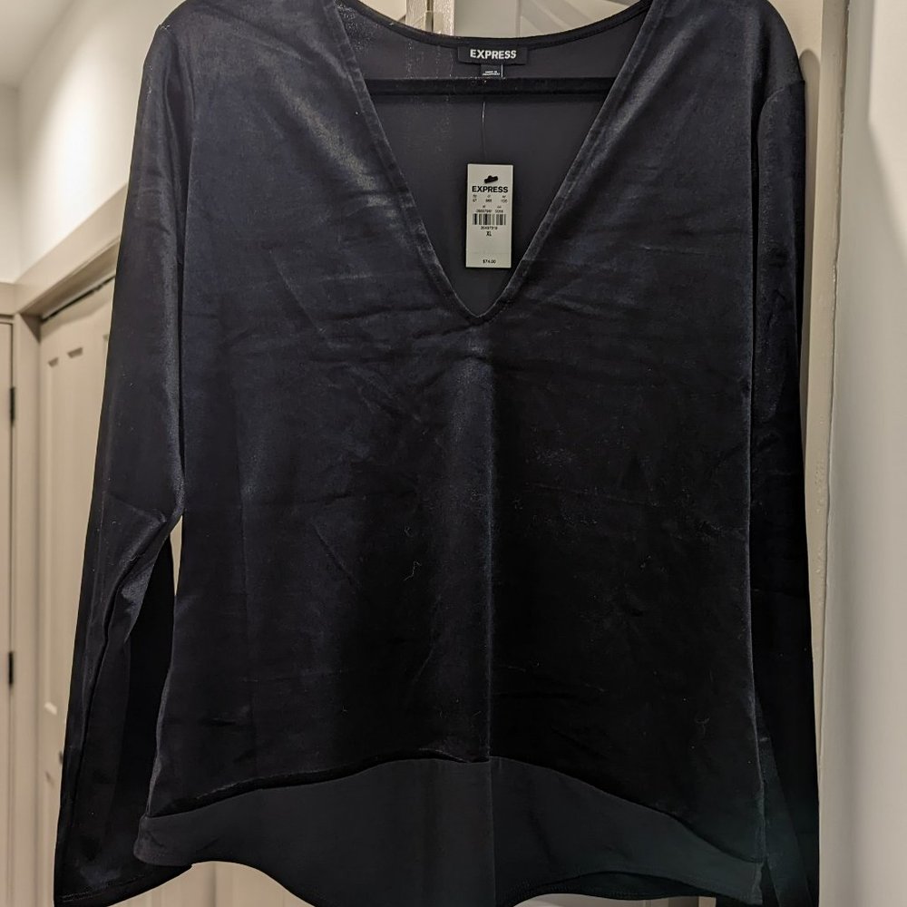 Express - Black Velvet Long-Sleeved Bodysuit